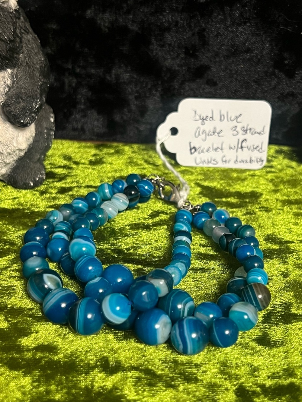 Handmade Dyed Blue Agate Beaded Bracelet - 3 Strand